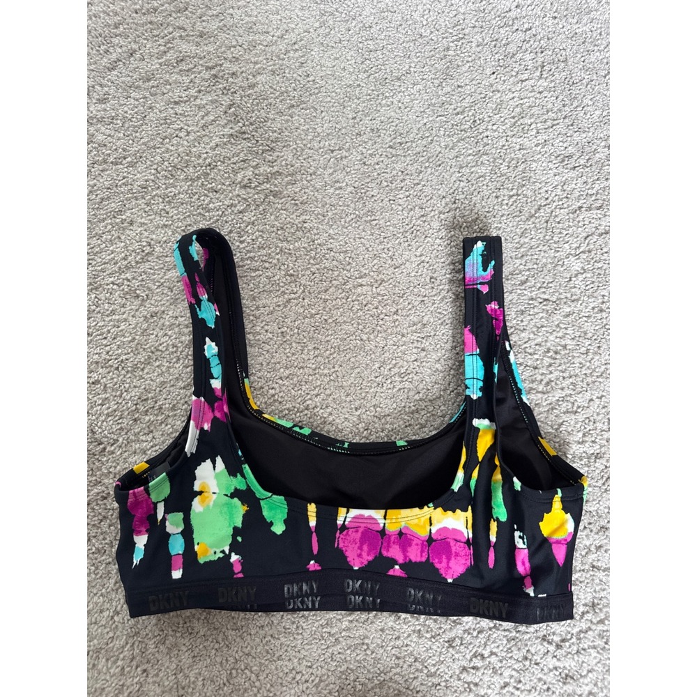 DKNY Abstract Colorful Print Sports Bra Sz L Workout Athleisure Sporty - Picture 2 of 5